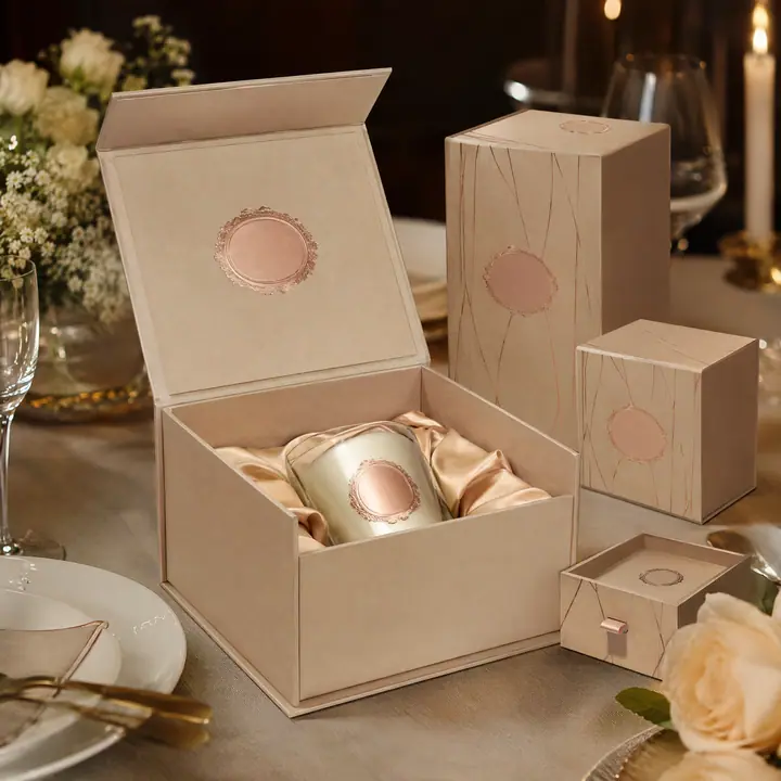 For Anniversary Candle Box Fine Foil Lines Silk