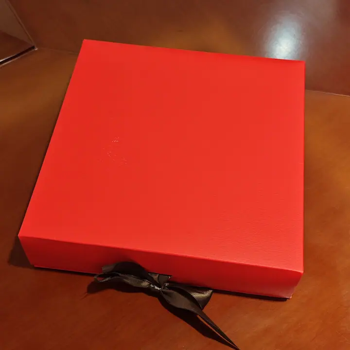 Red Rigid Ribbon Box Clear Lid Window Matt