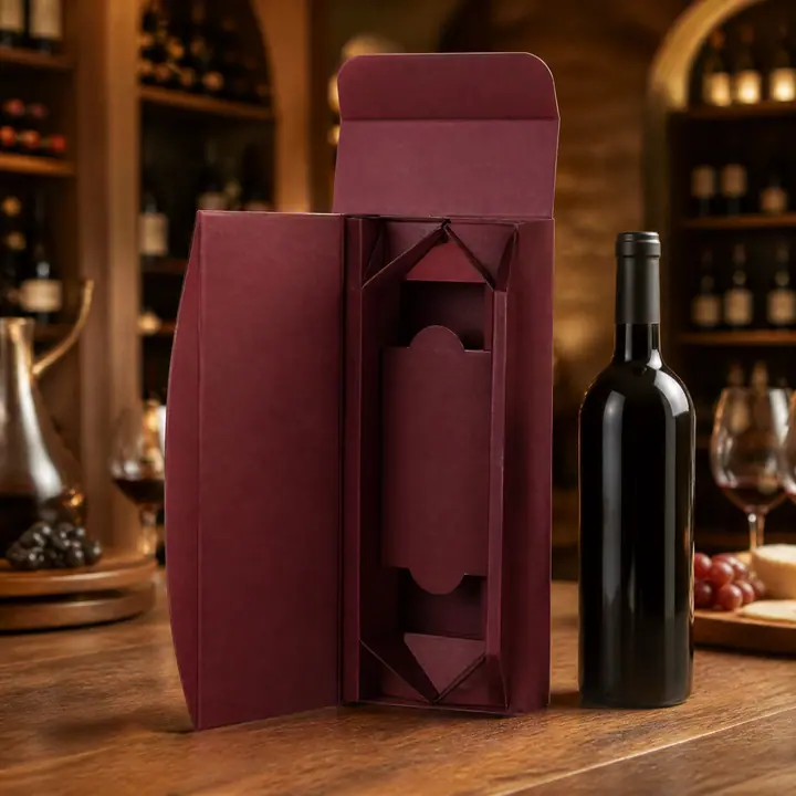 Wine Red Collapsible Magnetic Wine Box Rigid Paperboard